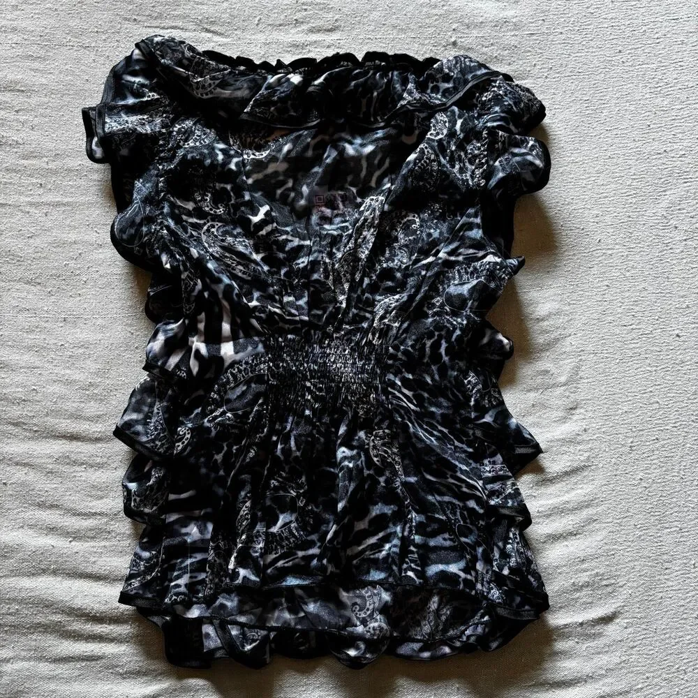 VTG Y2K Animal Print Ruffled Blouse